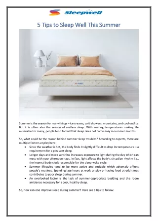 5 Tips to Sleep Well This Summer