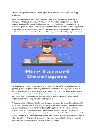 Achieve Your Organizational Goals with An Expert Panel Of Laravel Developers
