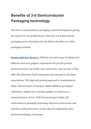 Benefits of 3-d Semiconductor Packaging technology