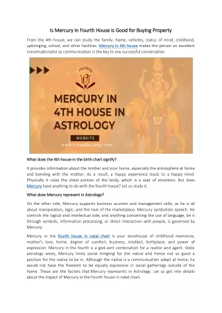 is mercury in fourth house is good for buying