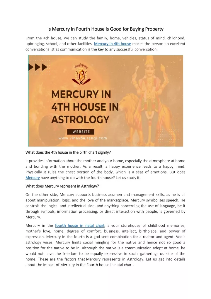 is mercury in fourth house is good for buying