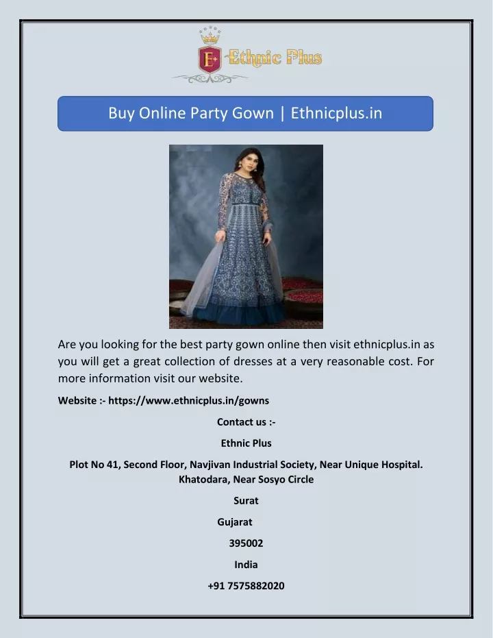 buy online party gown ethnicplus in