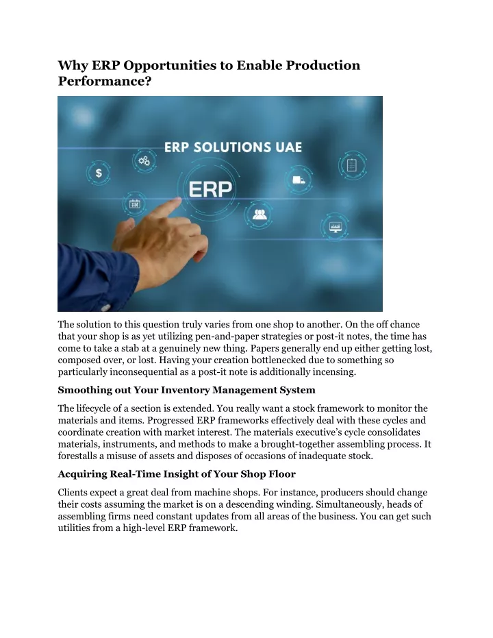 why erp opportunities to enable production