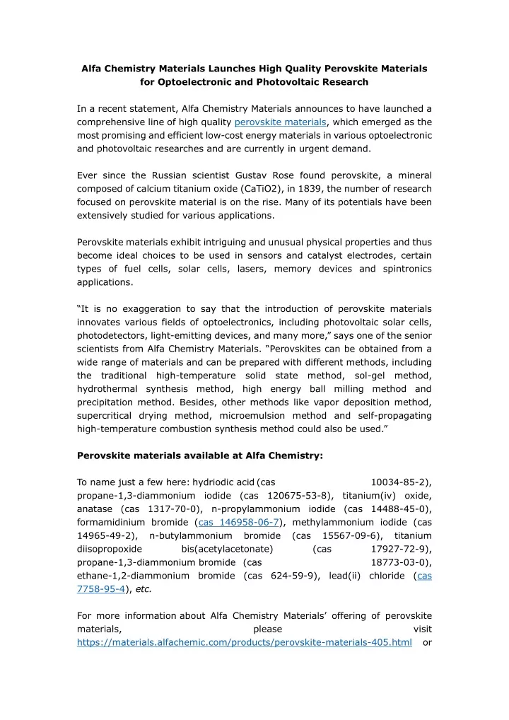 alfa chemistry materials launches high quality