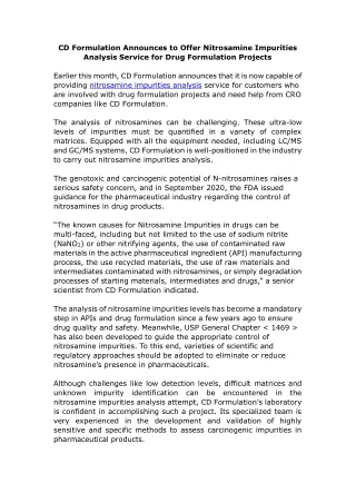 cd formulation announces to offer nitrosamine