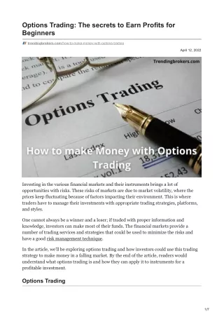 Options Trading The secrets to Earn Profits for Beginners