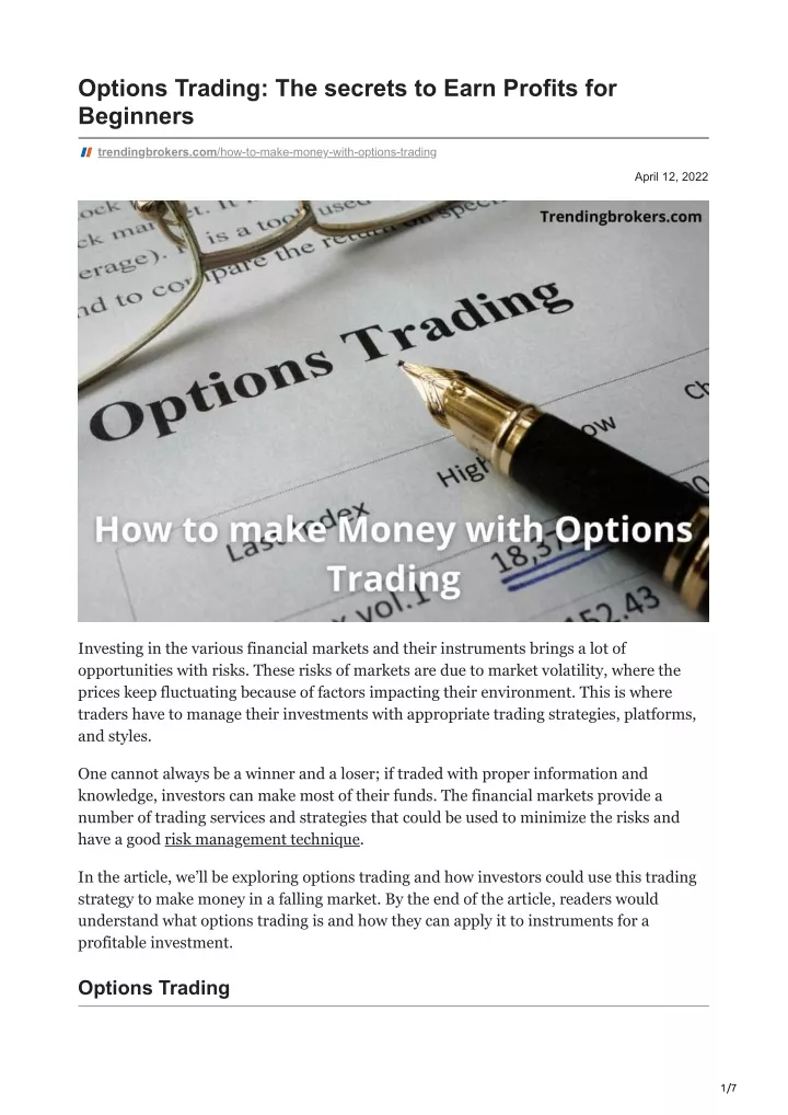 options trading the secrets to earn profits