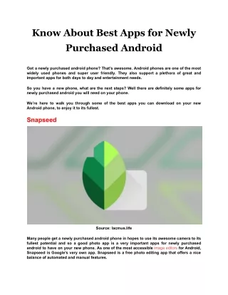know about best apps for newly purchased android