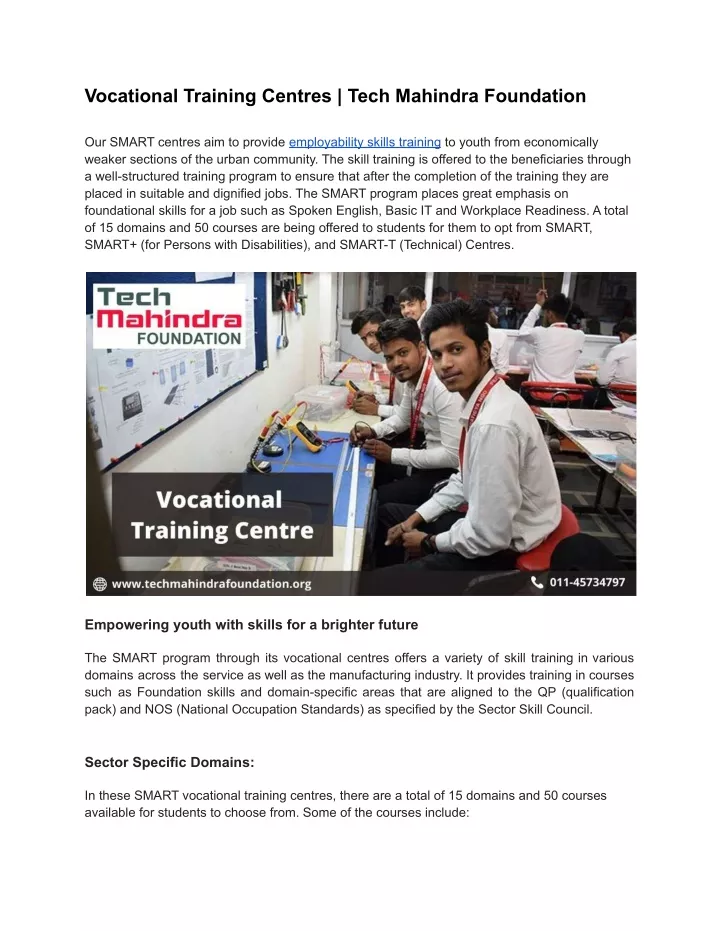 vocational training centres tech mahindra