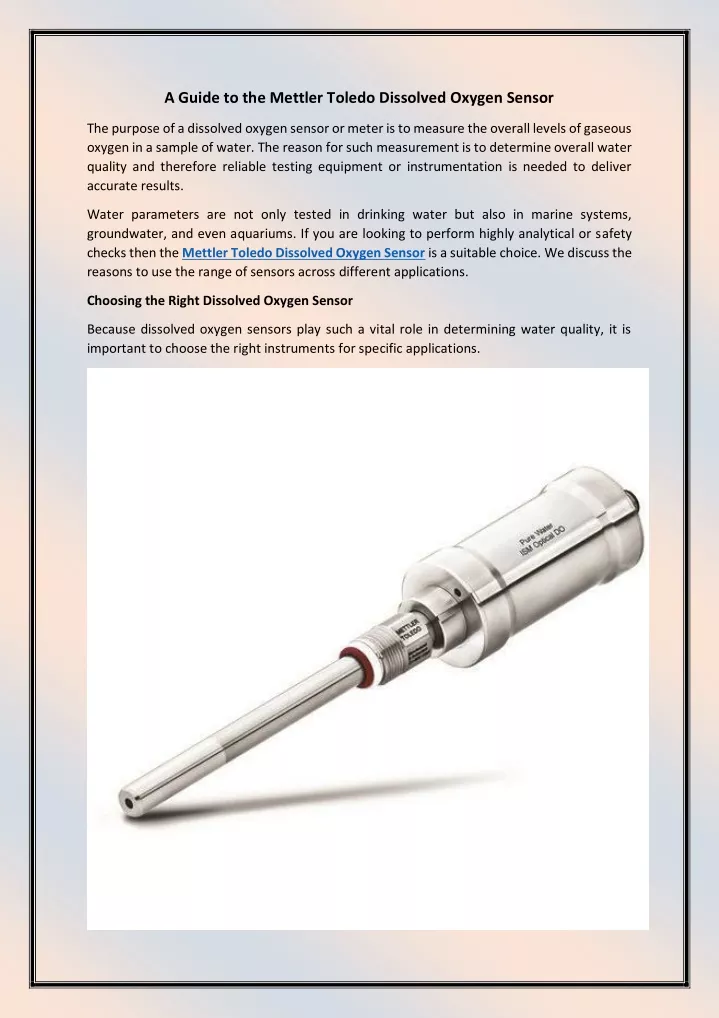 a guide to the mettler toledo dissolved oxygen