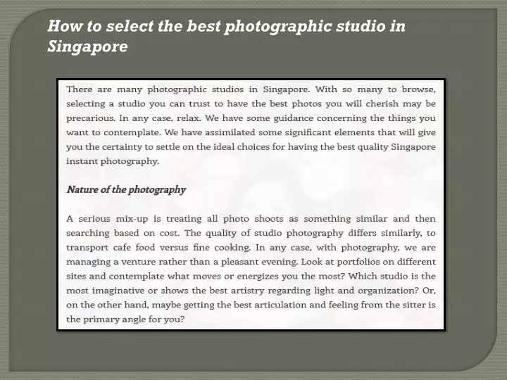 how to select the best photographic studio