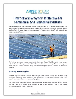 How 50kw Solar System Is Effective For Commercial And Residential Purposes