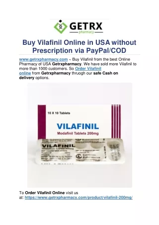 Buy Vilafinil Online in USA without Prescription via PayPal and COD
