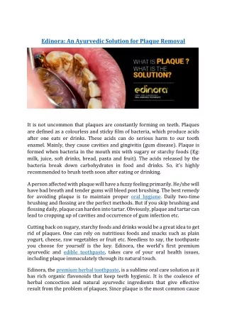 Edinora: An Ayurvedic Solution for Plaque Removal