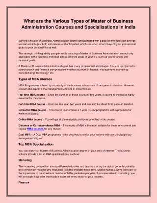 what are the various types of master of business