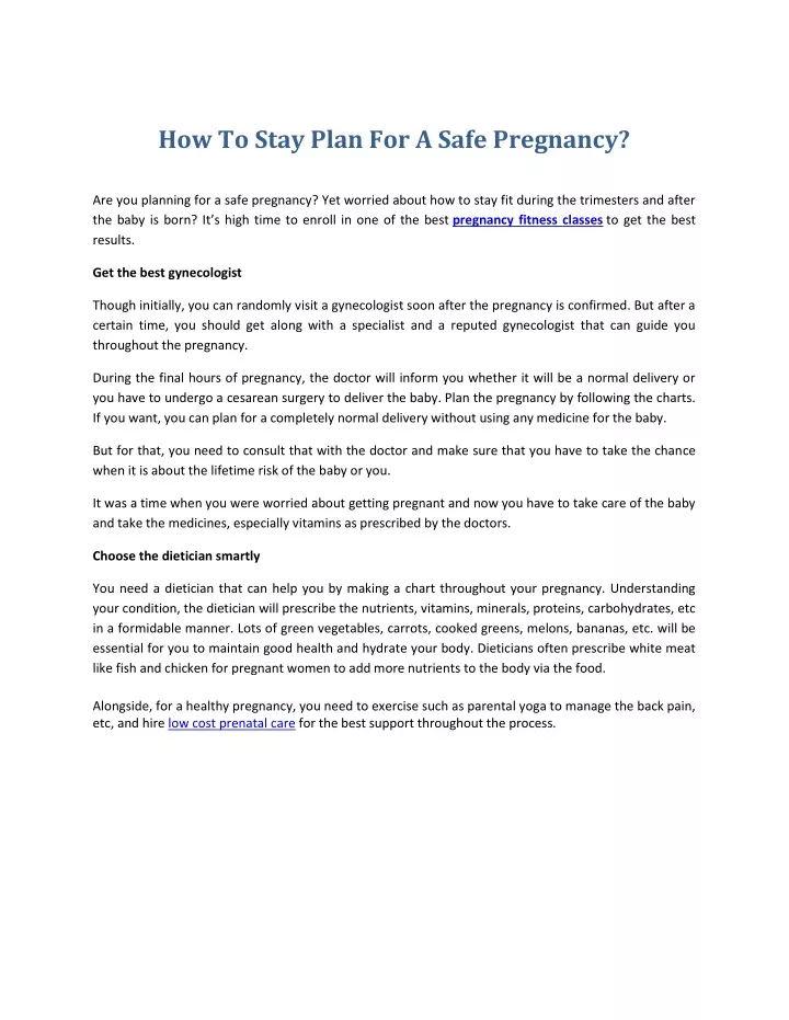 how to stay plan for a safe pregnancy