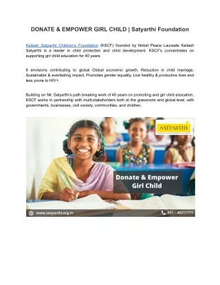 Donate for Girl Child Education India | Satyarthi Foundation