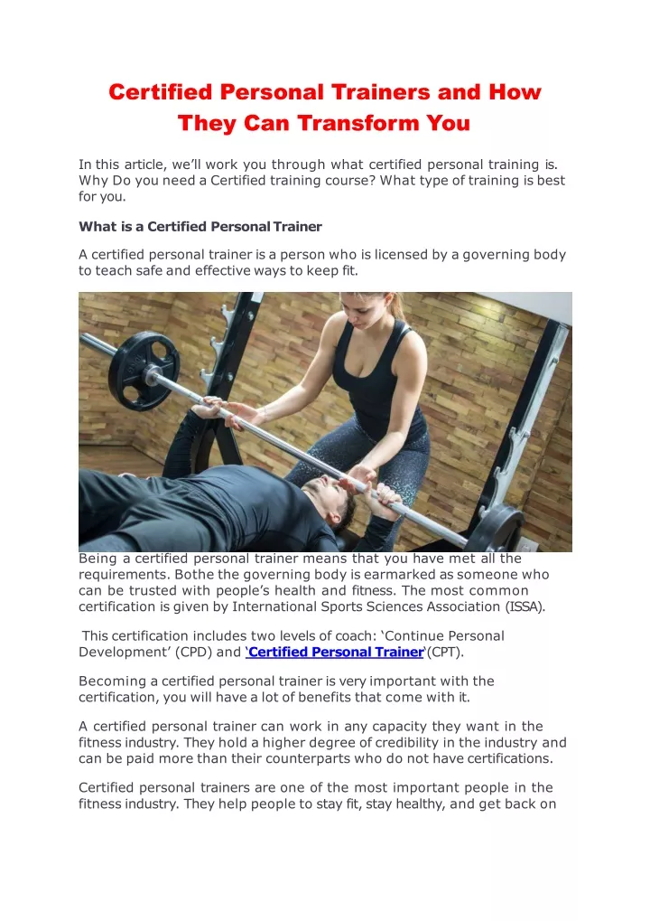 certified personal trainers and how they