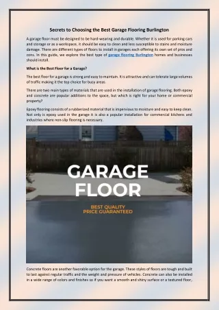 Secrets to Choosing the Best Garage Flooring Burlington