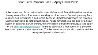 short term personal loan