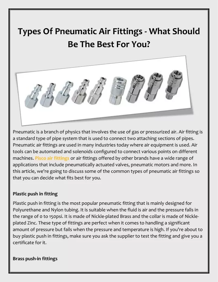 types of pneumatic air fittings what should