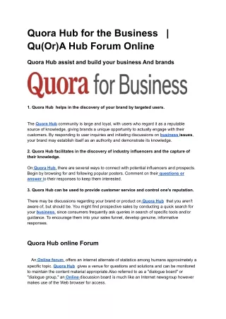 quora hub for the business qu or a hub forum