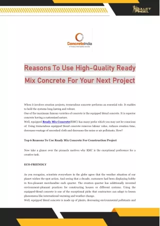 Reasons To Use High-Quality Ready Mix Concrete For Your Next Project