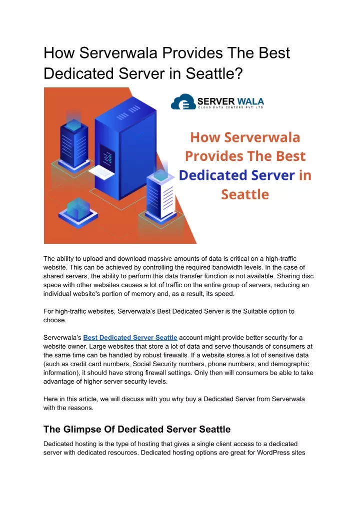 how serverwala provides the best dedicated server