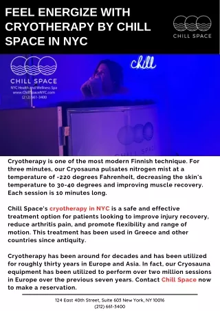 Feel Energize with Cryotherapy by Chill Space in NYC