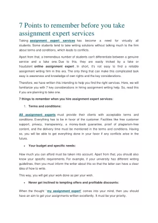 7 Points to remember before you take assignment expert services