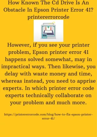 How Known The Cd Drive Is An Obstacle In Epson Printer Error 41