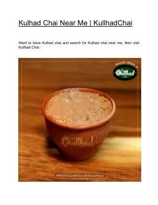 Kulhad Chai Near Me | KullhadChai