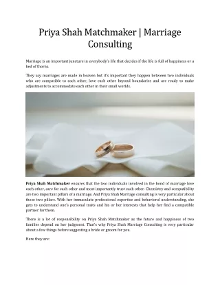 Priya Shah Matchmaker | Marriage Consulting