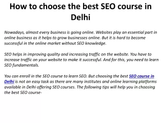 How to choose the best SEO course in Delhi