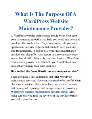 What Is The Purpose Of A WordPress Website Maintenance Provider?
