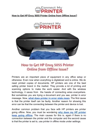 how to get hp envy 5055 printer online from