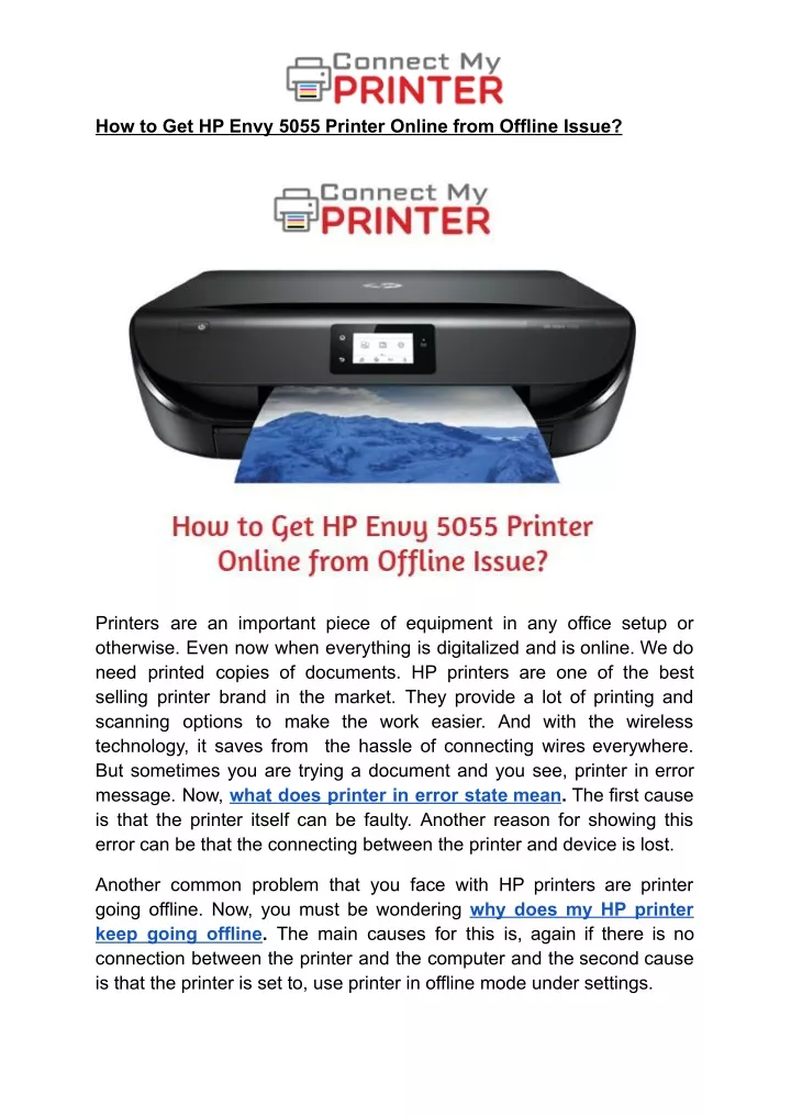 how to get hp envy 5055 printer online from