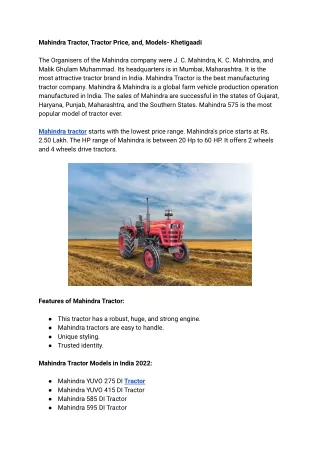 mahindra tractor tractor price and models