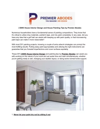 2 BHK Apartment Interior Design and House Painting Tips by Premier Abodes