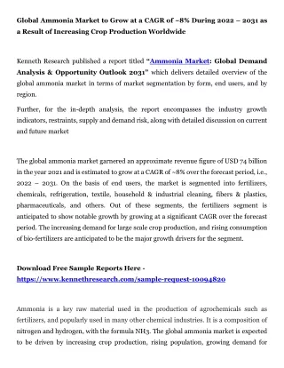 Ammonia Market Size, Share, Trends, Growth and Industry Analysis 2022-2031