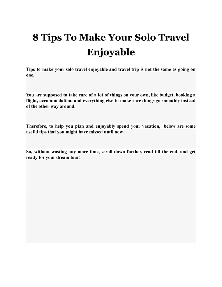 8 tips to make your solo travel enjoyable