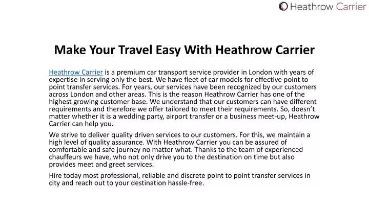 make your travel easy with heathrow carrier