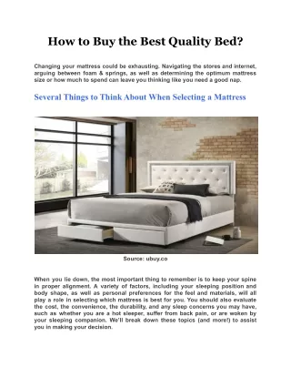 How to Buy the Best Quality Bed?