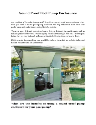 sound proof pool pump enclosures