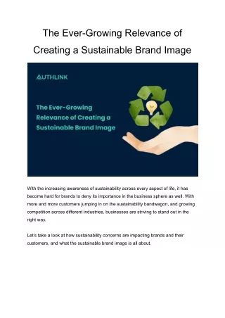 The Ever-Growing Relevance of Creating a Sustainable Brand Image