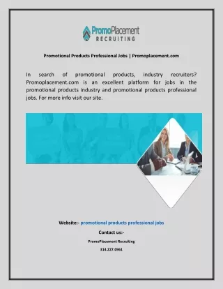 Promotional Products Professional Jobs  Promoplacement