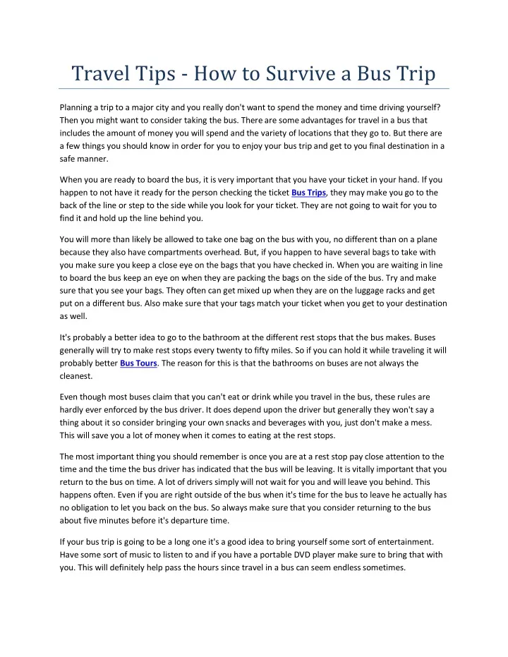 travel tips how to survive a bus trip