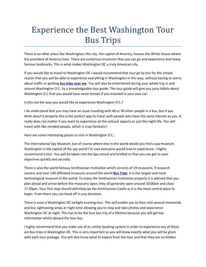 experience the best washington tour bus trips