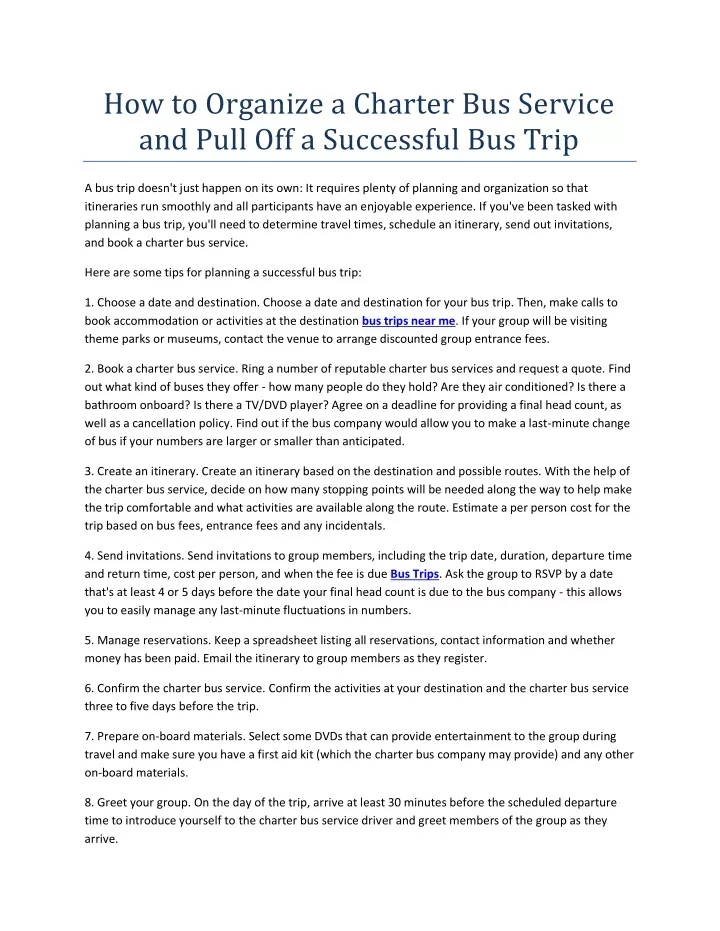 how to organize a charter bus service and pull