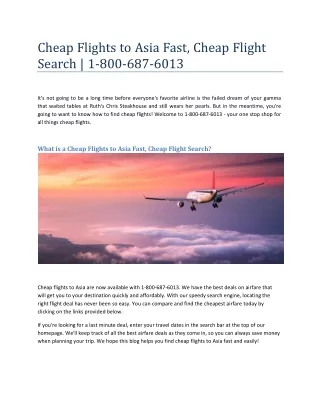 Cheap Flights To Asia Fast, Cheap Flight Search | 1-800-687-6013